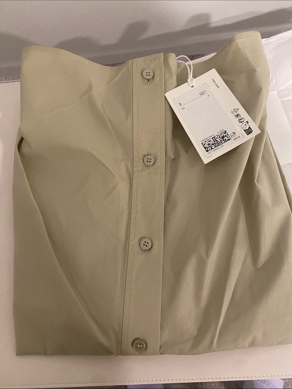 NWT COS Beige High-Neck Button-Up Blouse, size US8 - Picture 4 of 4